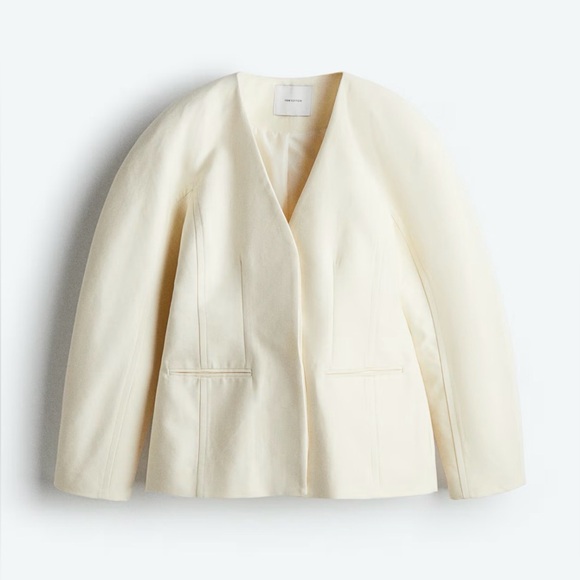 H&M collarless cream twill blazer XXL NWT